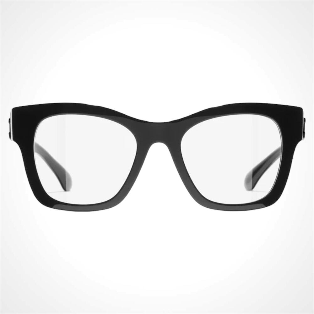 New CHANEL Eyeglasses Black Gold Butterfly Square Acetate Womens - Picture 2 of 5